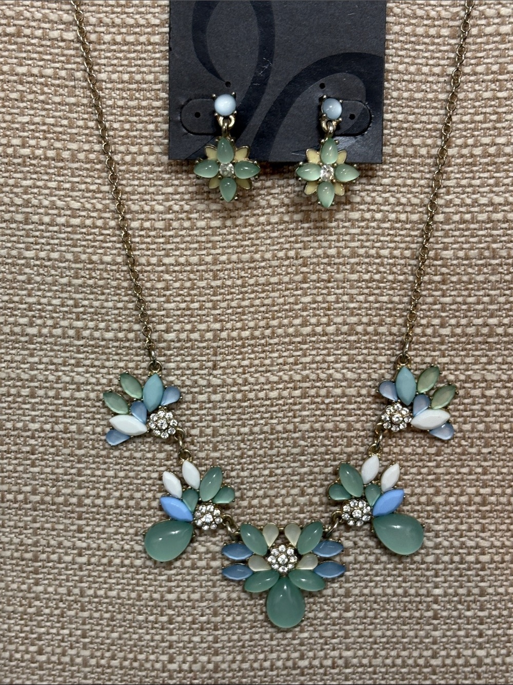 Statement Pastel Floral Necklace and Earrings Set - Mint, Light Blue & White - Picture 8 of 8